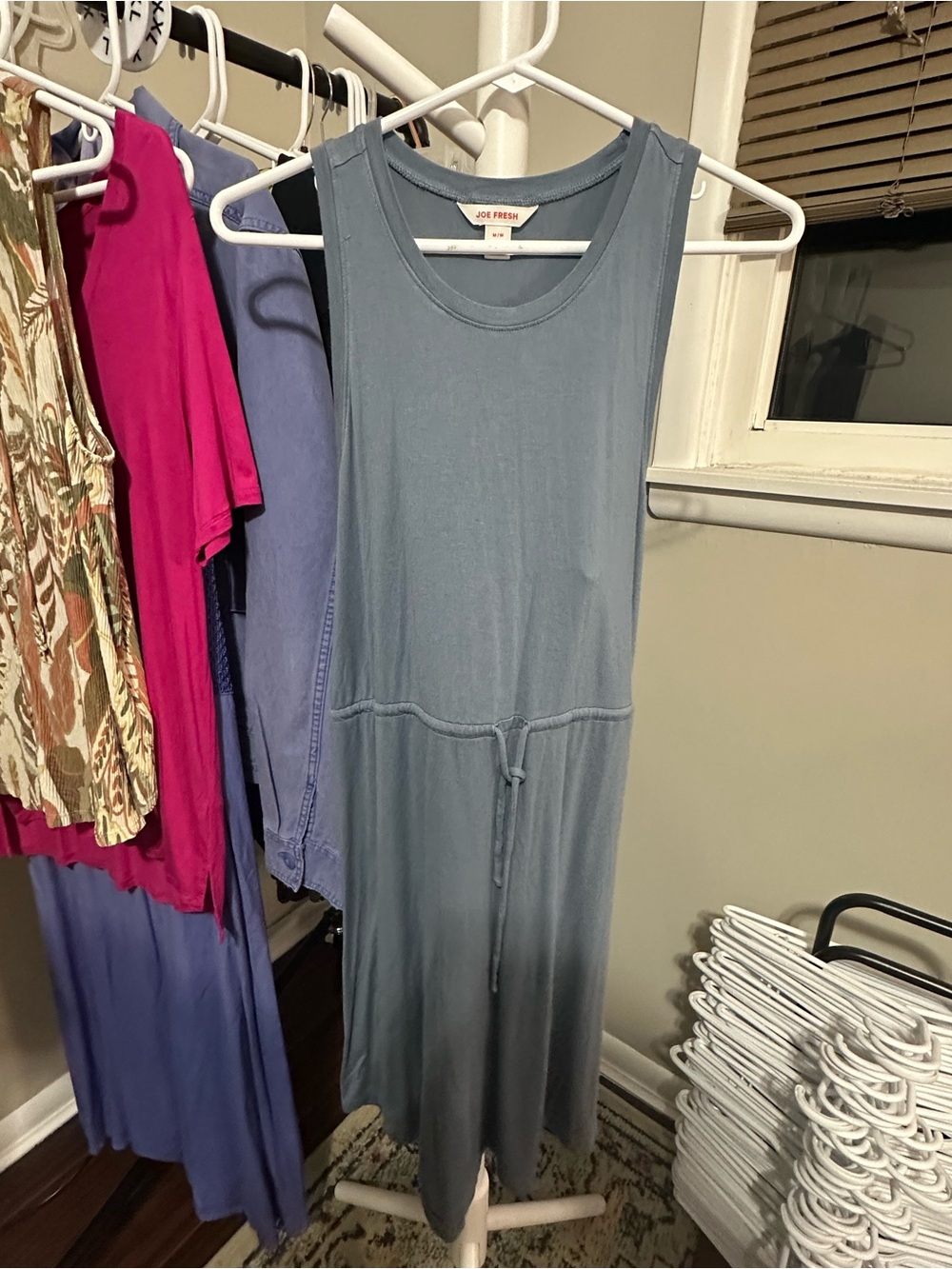 Joe Fresh Women's Blue Sleeveless Drawstring Midi Dress size medium